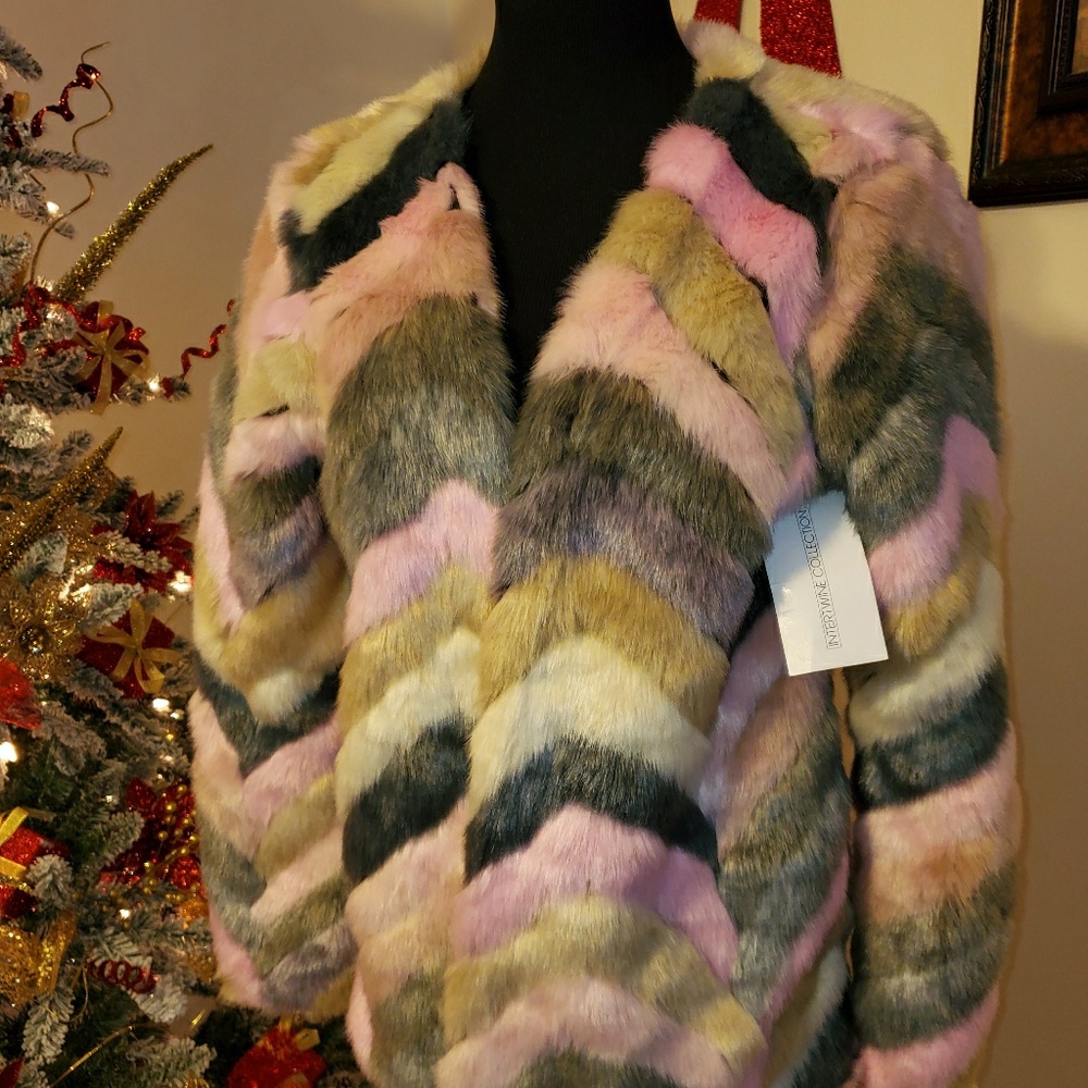 Faux fur chevron coat